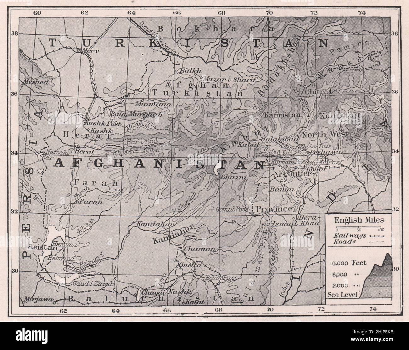 Afghanistan: État mahomedan du Moyen-Orient (carte 1923) Banque D'Images