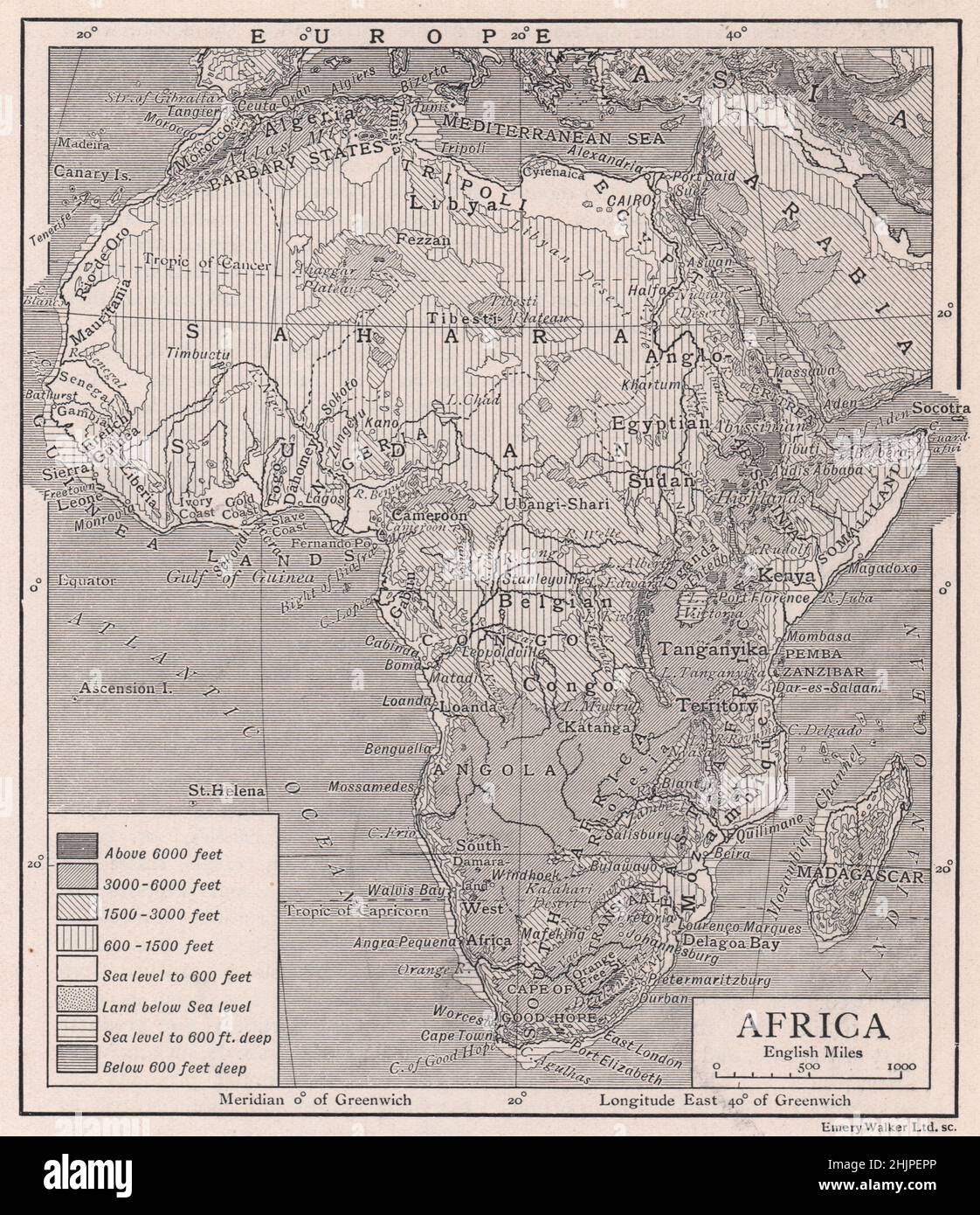 Carte de secours du continent africain (1923) Banque D'Images