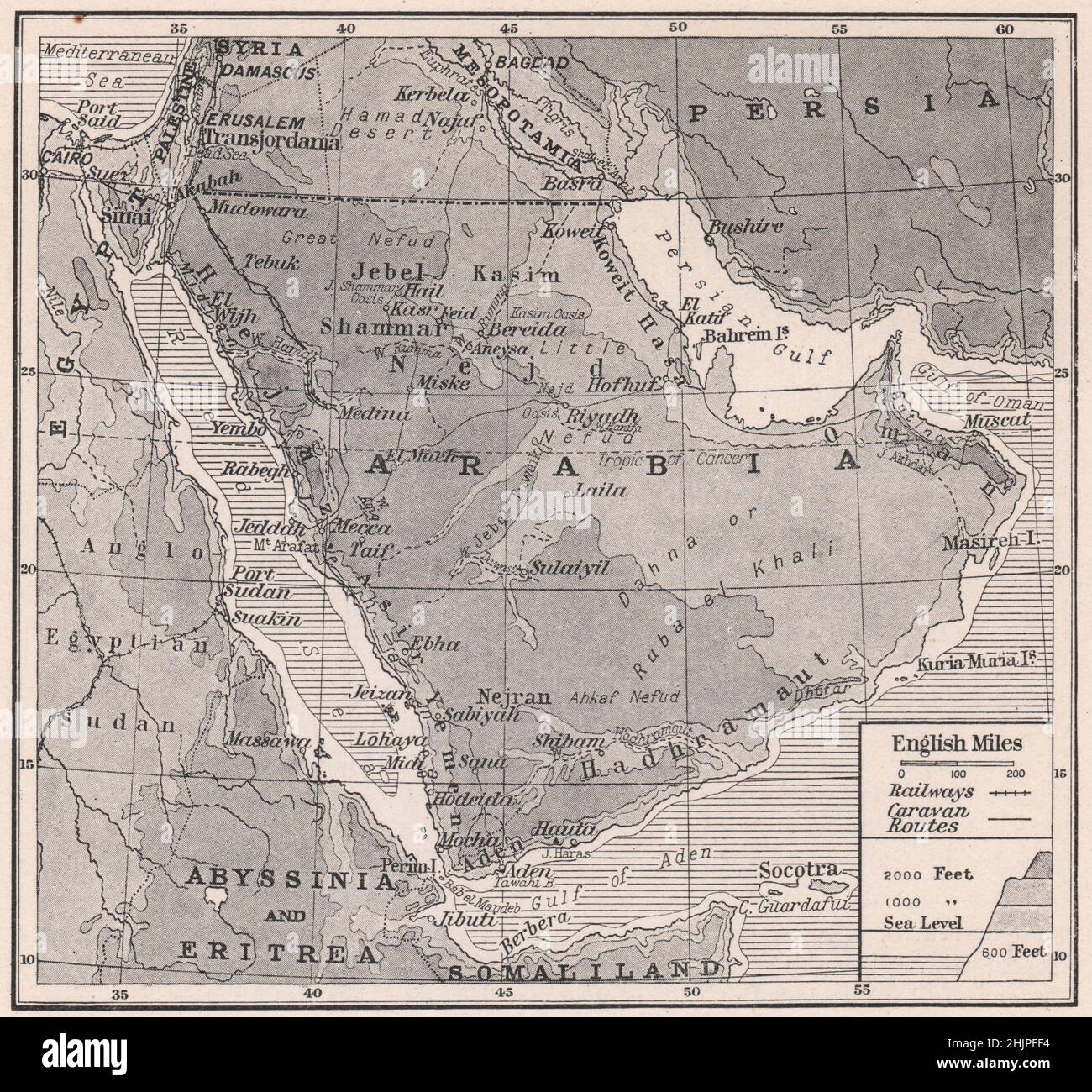 Déserts, oasis et hautes terres de la grande péninsule arabique (carte de 1923) Banque D'Images