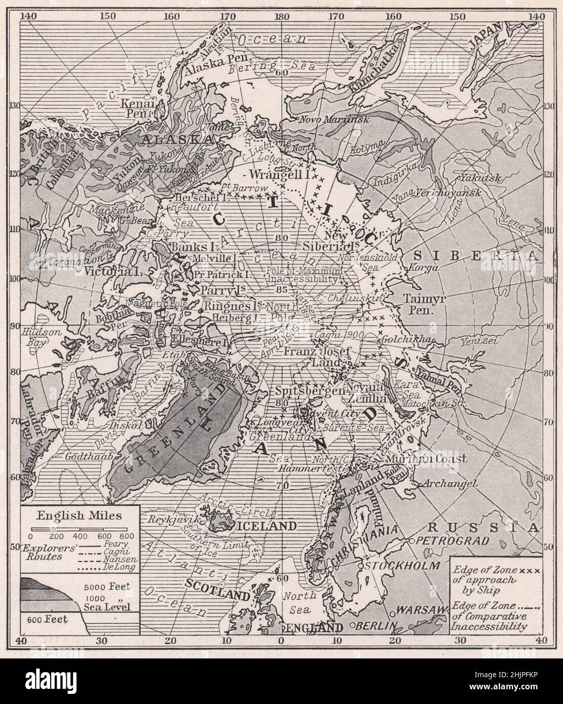 Les grandes masses terrestres du cercle arctique. Arctique (carte 1923) Banque D'Images