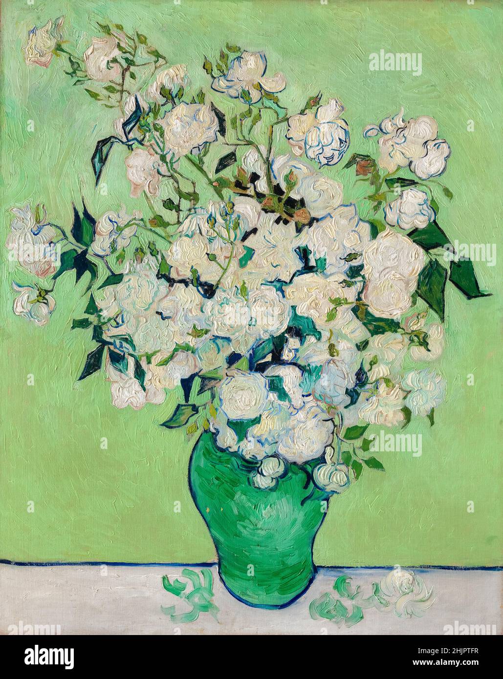Vincent van Gogh, Roses, peinture encore vivant, 1890 la couleur rose des pétales et de la nappe s'est estompée avec l'âge Banque D'Images