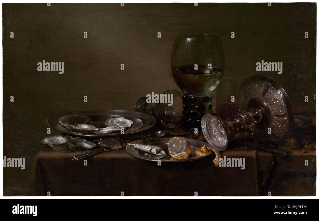 Willem Claesz.Heda, Still Life with Oysters a Silver Tazza and Gerrerie, peinture, 1635 Banque D'Images