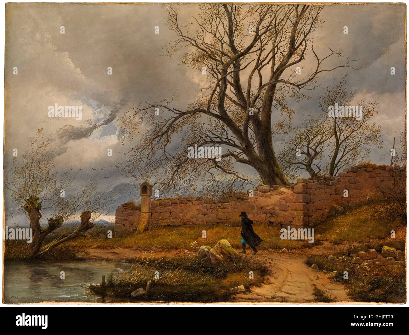 Carl Julius von Leypold, peinture de paysage, Wanderer in the Storm, 1835 Banque D'Images