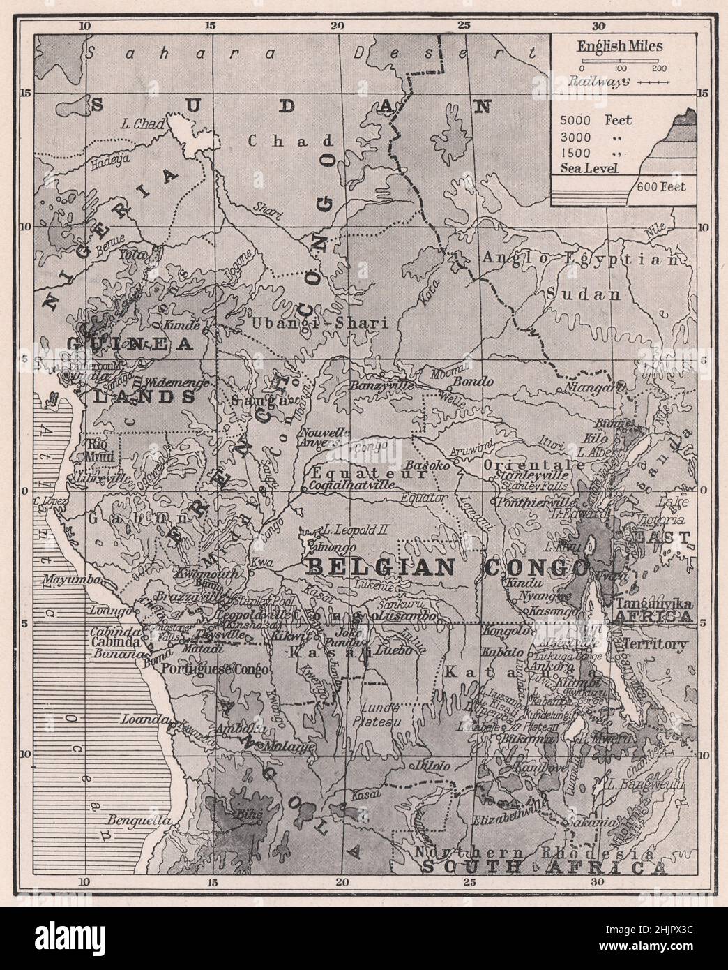 Innombrables voies navigables du Congo français et belge (carte 1923) Banque D'Images