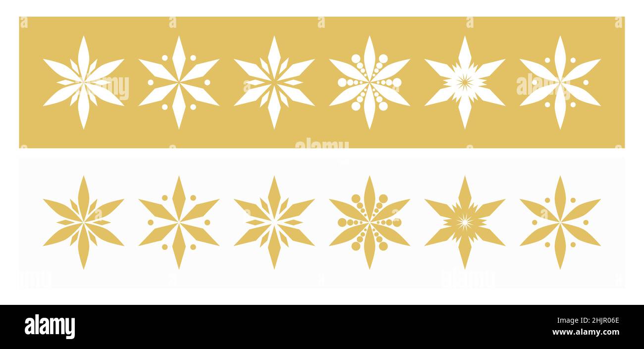 Ensemble d'icônes dorées formes flocon de neige.Illustration vectorielle. Illustration de Vecteur