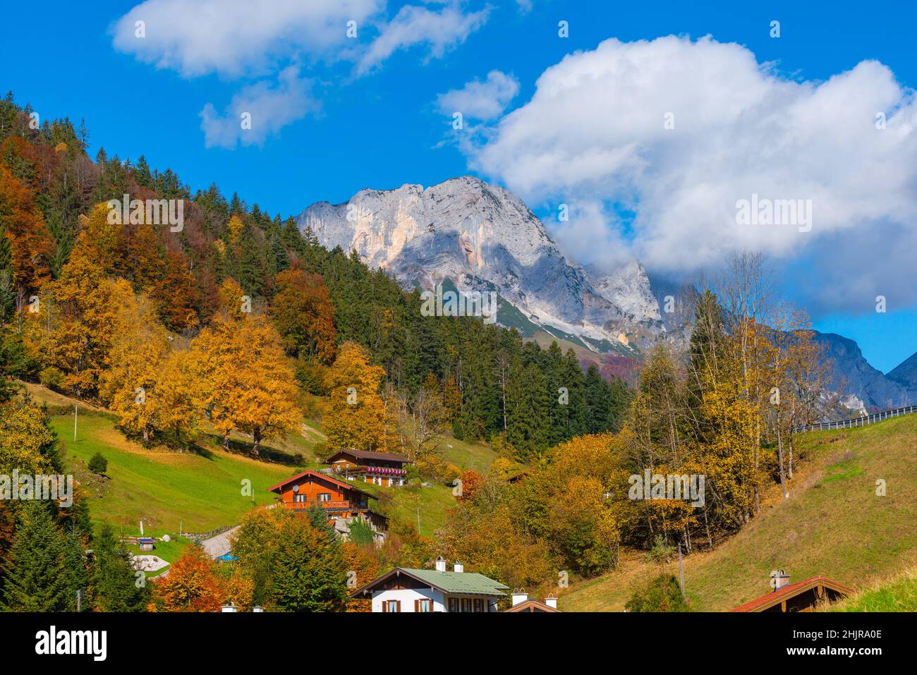 Pâturages alpins le long de Gerer Höhenweg ou Gerer randonnée Trail, Maria Gern, Berchtesgaden, Berchtesgadener Land, haute-Bavière,Bavière, sud de l'Allemagne Banque D'Images