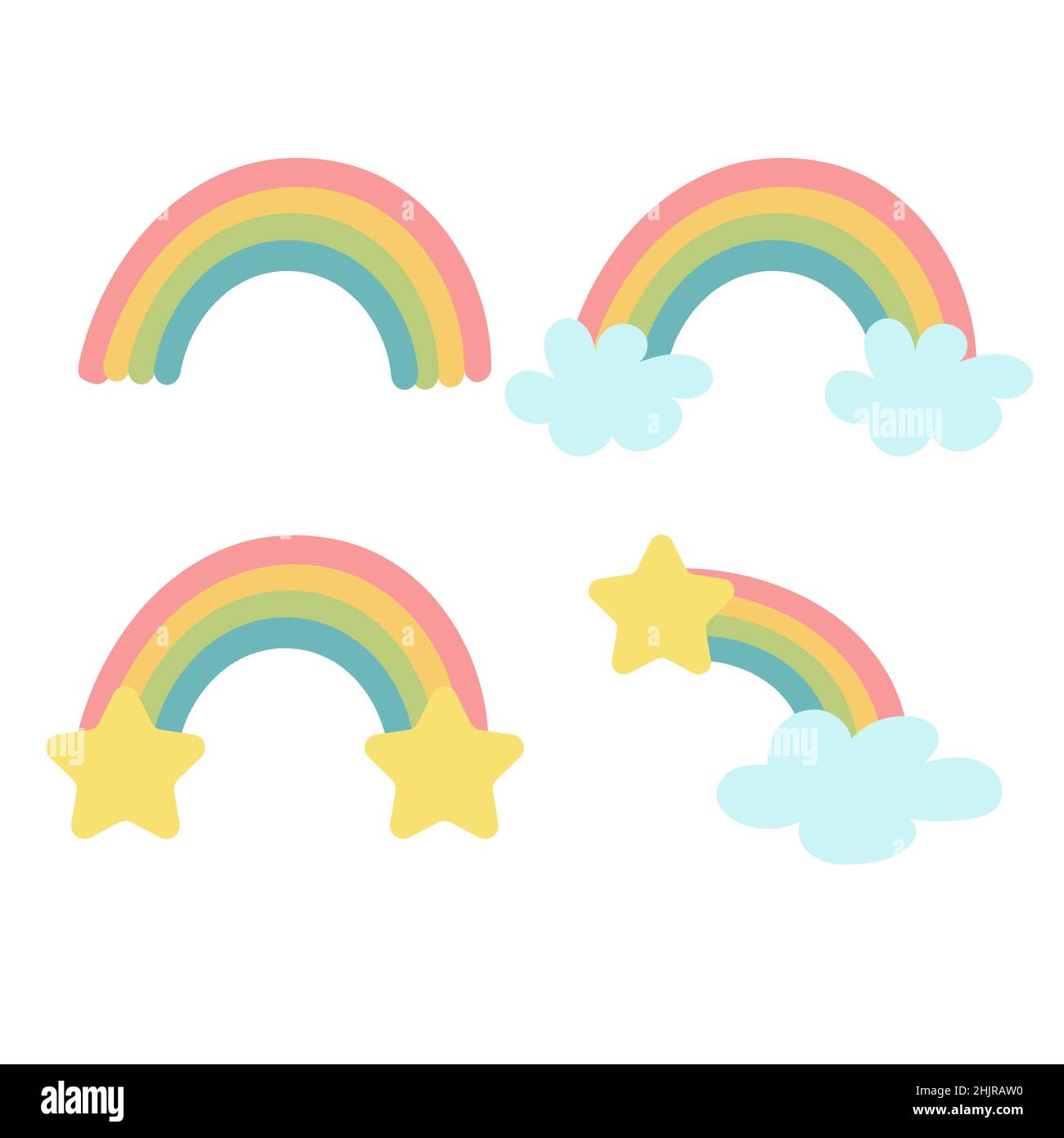 Illustration vecteur bébé arc-en-ciel.Arc-en-ciel moderne dessiné à la main.Joli motif pour la douche de bébé, imprimé enfants, carte.Ensemble d'icônes Illustration de Vecteur