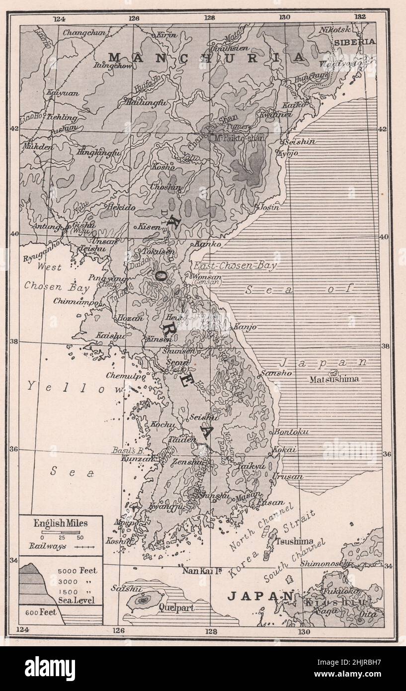 La Corée divise la mer jaune de la mer du Japon (carte de 1923) Banque D'Images