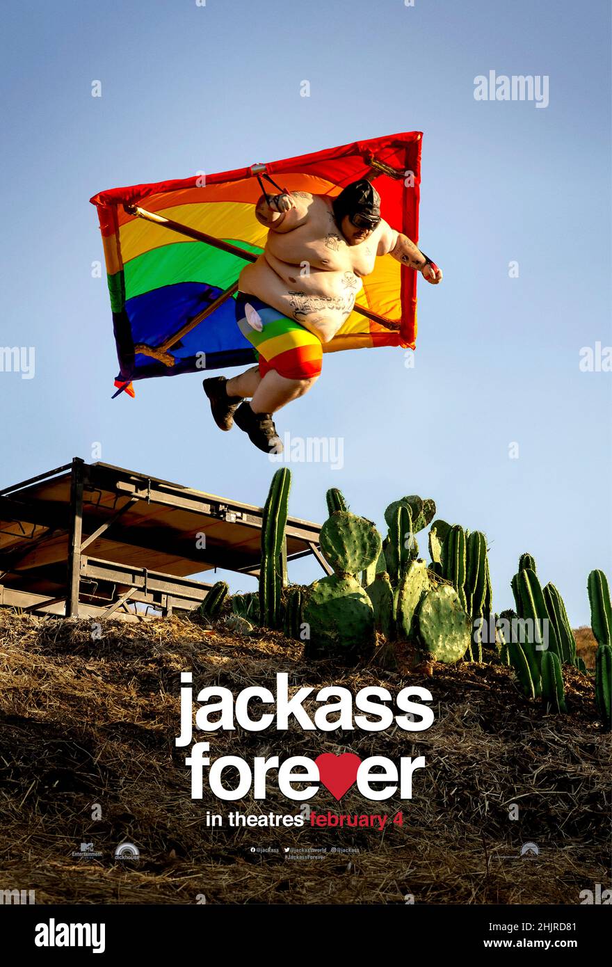 Jackass Forever (2022) dirigé par Jeff Tremaine et mettant en vedette Johnny Knoxville, Steve-O, Chris Pontius, Dave England et Preston Lacy.Après 11 ans, l'équipage de Jackass est de retour pour leur croisade finale. Banque D'Images