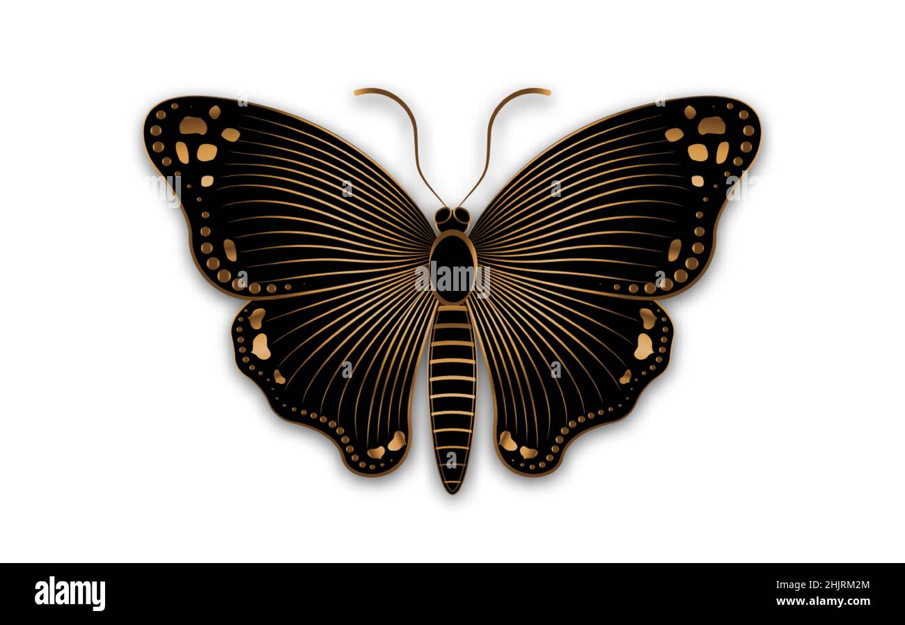 Gold Luxury Decorative Butterfly avec illustration de modèle de logo Butterfly noir.Vector Design for Fashion, Poster and Card Prints, entreprise Illustration de Vecteur