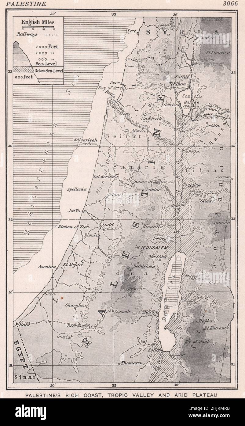 La Côte riche de Palestine, la Vallée tropique et le plateau aride. Israël (carte 1923) Banque D'Images