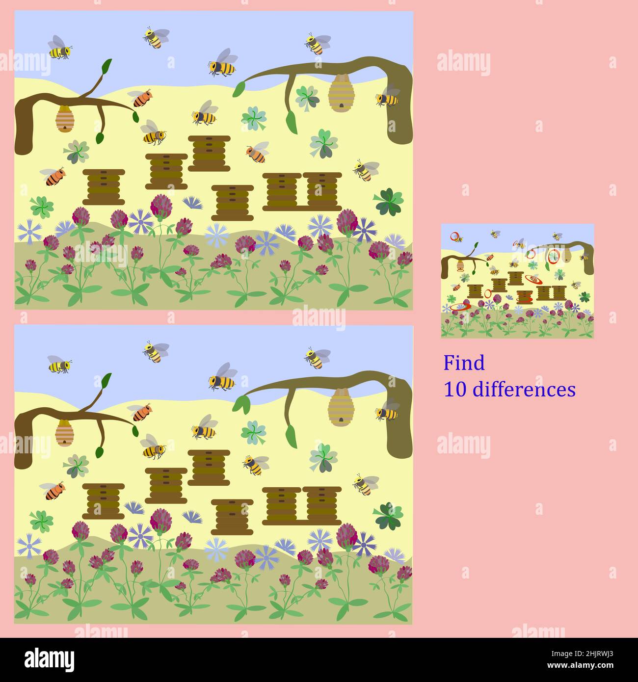 trouvez 10 différences rebus pour les enfants de moins de 6 ans, présenté par saisons de l'année Illustration de Vecteur