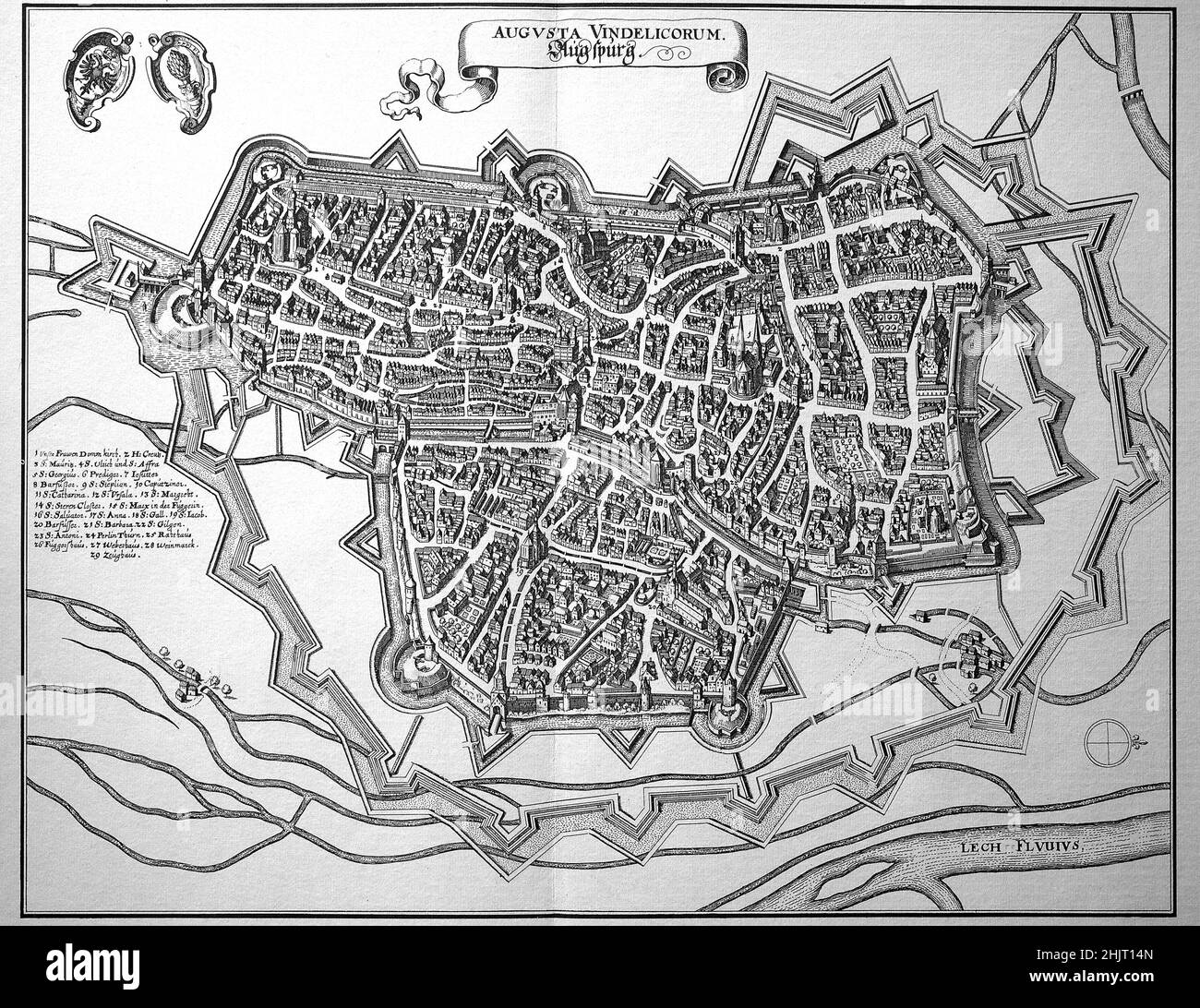 Augsburg, Stadtplan im Mittelalter, Schwaben, Bayern, Deutschland / Augsbourg,Plan de la ville dans le Moyen Age, Swabia, Bavière, Allemagne, historique,Digital reproduction améliorée d'un original du 18th siècle / Digital restaurierte Reproduktion einer Originalvorlage aus dem 18.Jahrhundert, genaues Originaldatum nicht bekannt Banque D'Images