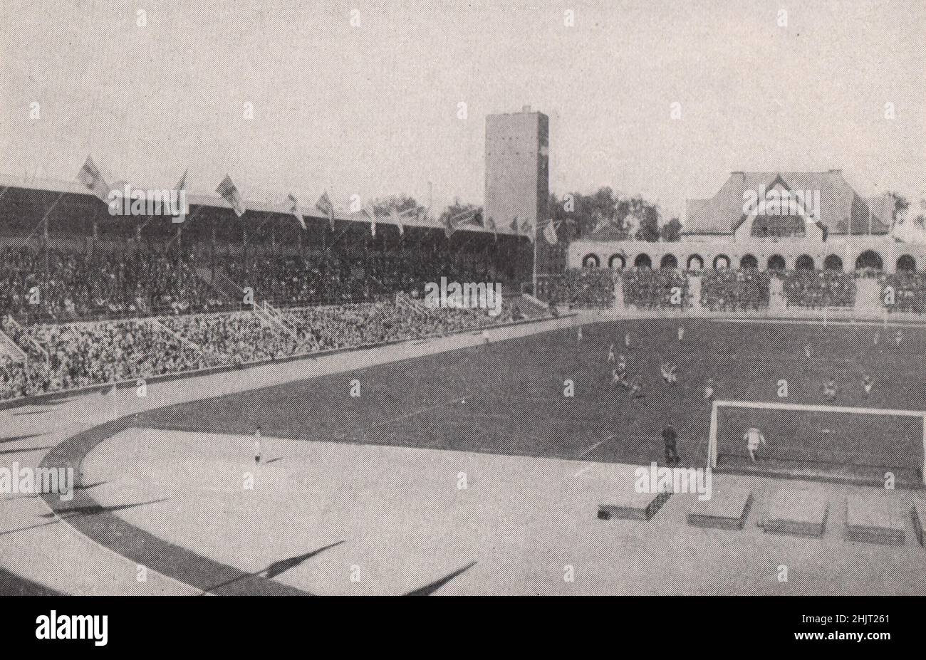 Match de football dans l'arène du stade de Stockholm. Suède (1923) Banque D'Images