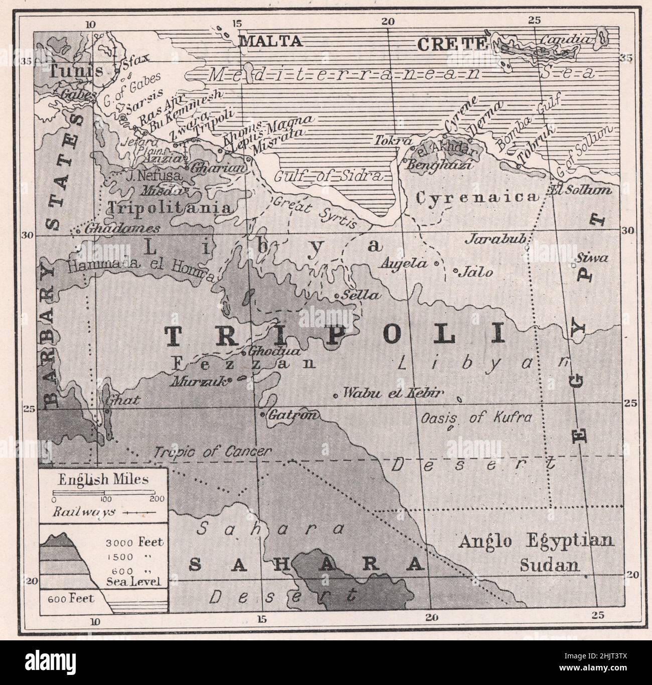 Désert et oasis en Libye, Tripolitaine et Cyrénaïque (carte 1923) Banque D'Images