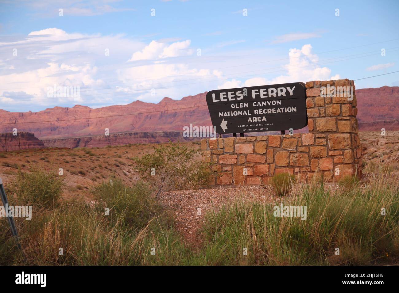 Lees Ferry Glen Canyon National Recreation Area panneau sur la route en Arizona Banque D'Images