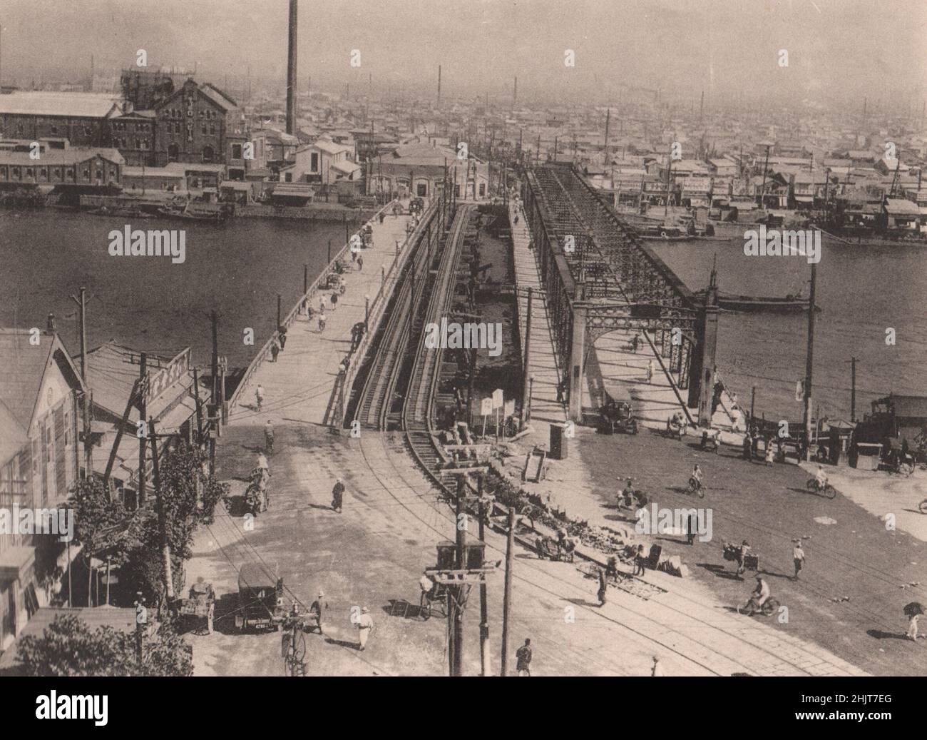 Tremblement de terre au Japon en 1923 : le nouveau Lubumbashi (un pont sur la rivière Midas) Banque D'Images