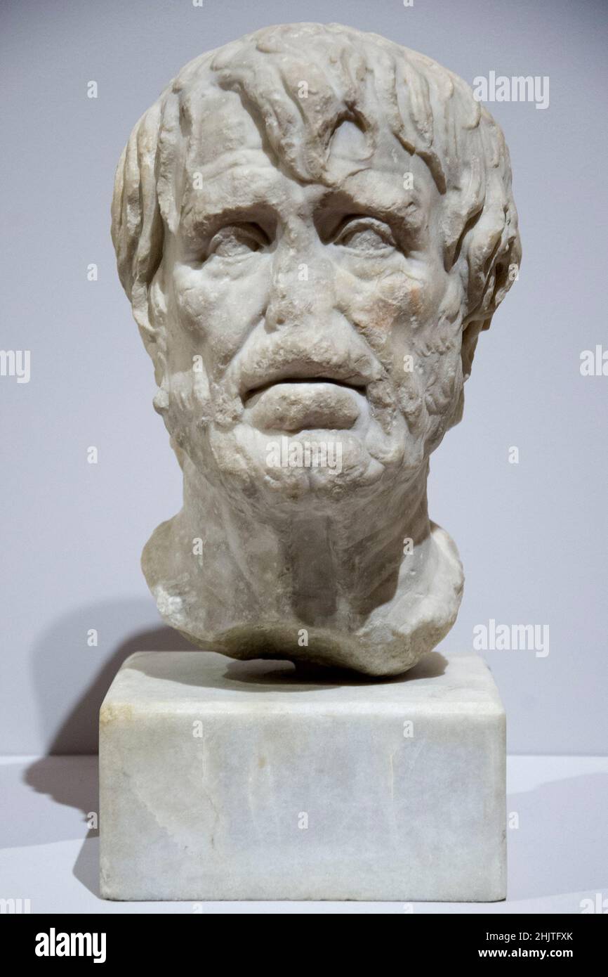 Naples, Italie.31st janvier 2022.Buste du Pseudo Seneca en marbre, exposé lors de l'exposition 'gladiateurs' au Musée archéologique national de Naples 'ann'.Napoli, Italie, 31 janvier 2022.(Photo par Vincenzo Izzo/Sipa USA) crédit: SIPA USA/Alay Live News Banque D'Images