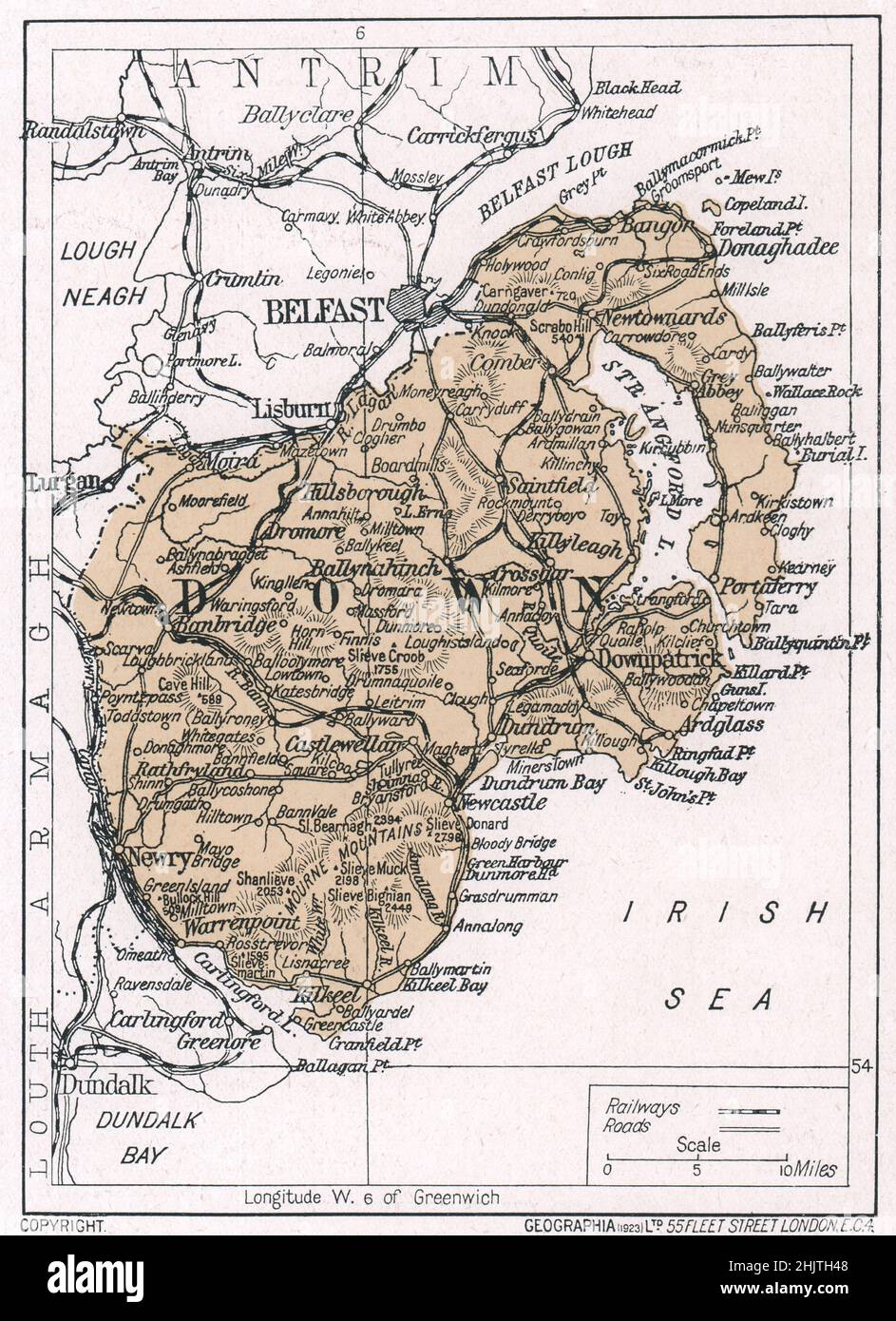 Carte de Comté Down (1913) Banque D'Images