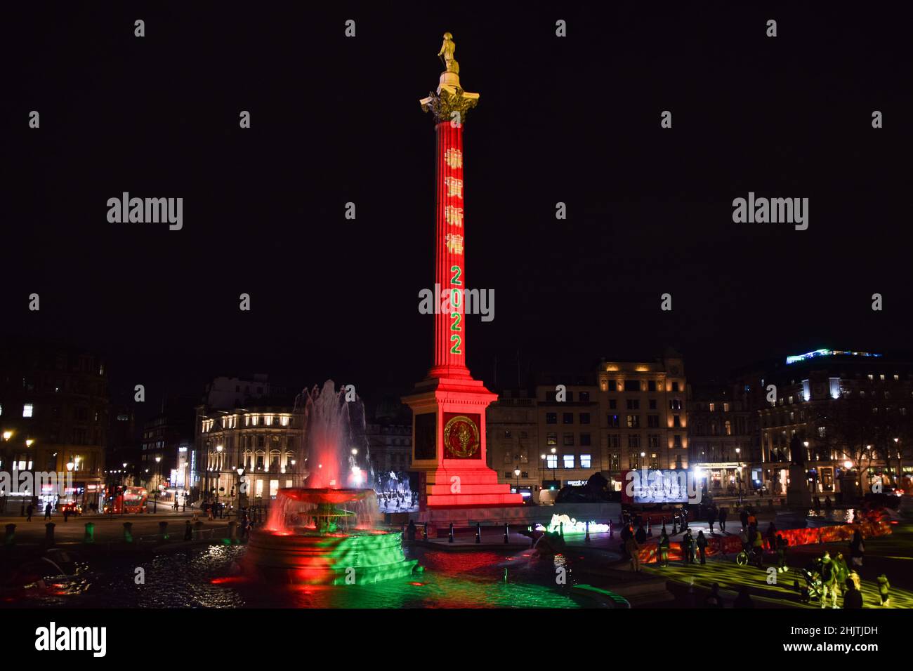 Londres, Royaume-Uni 31st janvier 2022.'2022' est projeté sur la colonne de Nelson à Trafalgar Square pour célébrer le nouvel an chinois.Cette année marque l'année du tigre.Credit: Vuk Valcic / Alamy Live News Banque D'Images