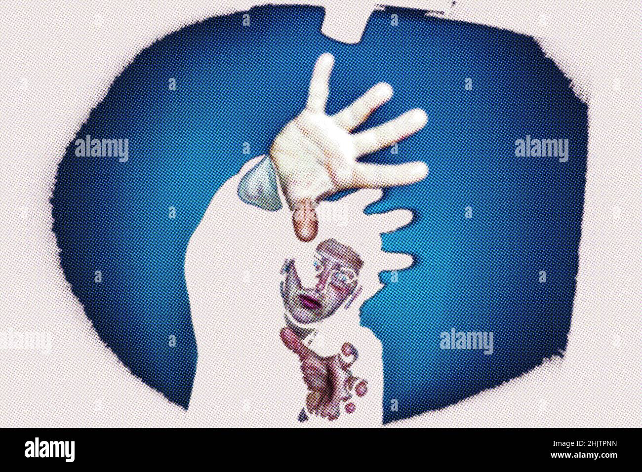 une jeune femme étire ses mains vers l'appareil photo Banque D'Images