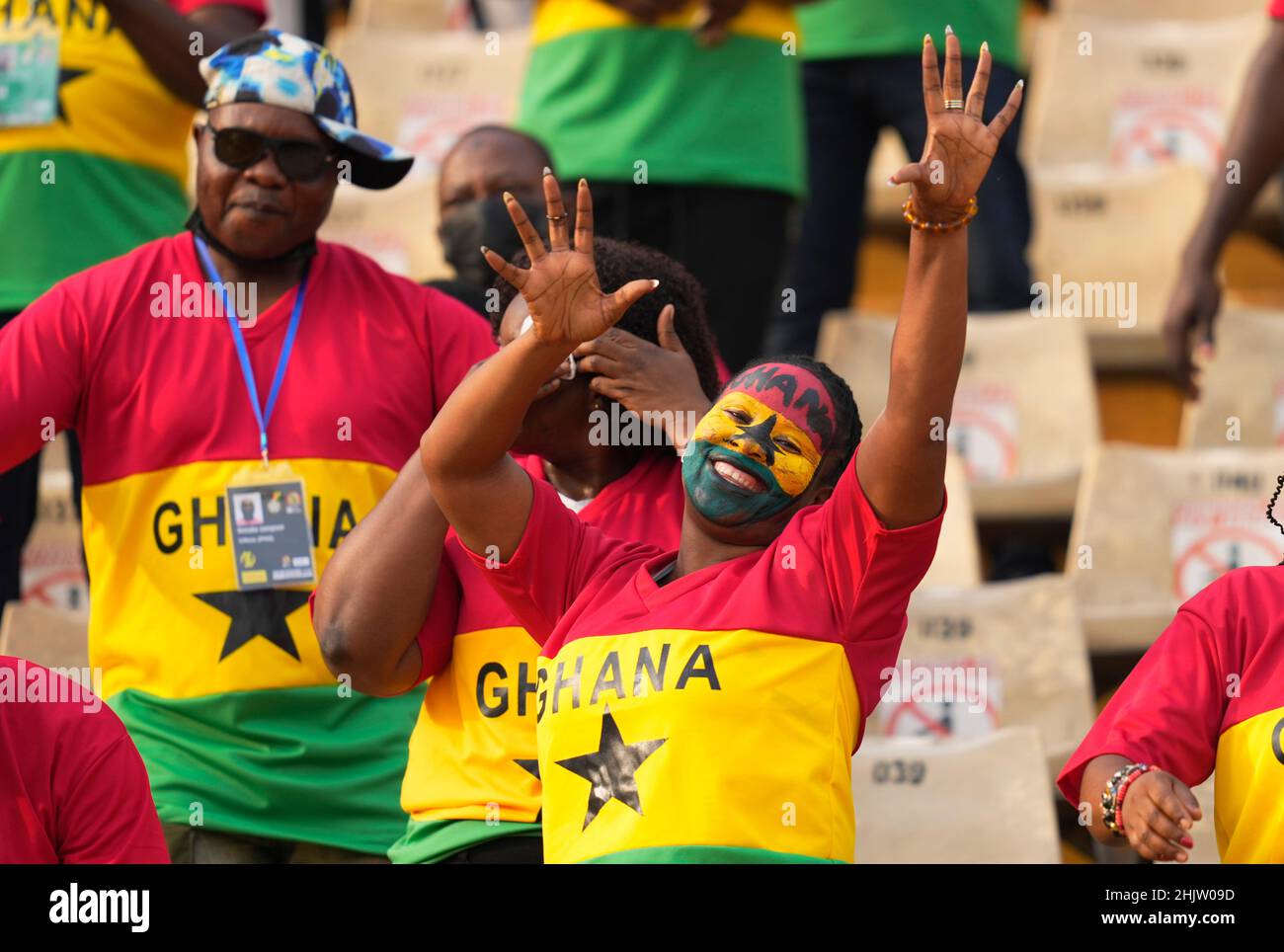 Yaoundé, Cameroun, 10 janvier 2022: Fans au cours du Ghana contre le Maroc - coupe des nations d'Afrique au stade Ahmadou Ahidjo.Prix Kim/CSM. Banque D'Images
