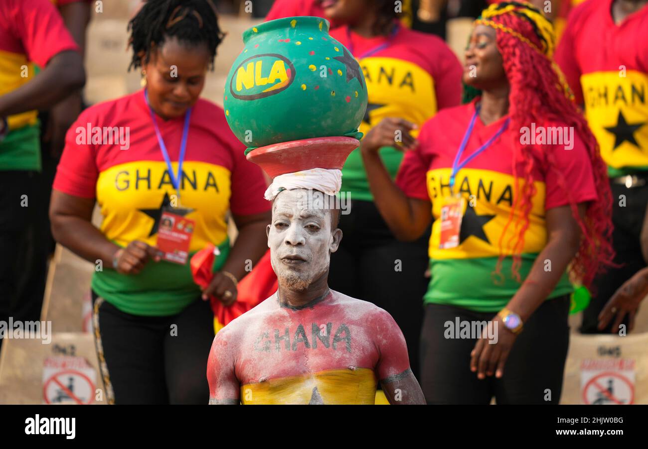 Yaoundé, Cameroun, 10 janvier 2022: Fans au cours du Ghana contre le Maroc - coupe des nations d'Afrique au stade Ahmadou Ahidjo.Prix Kim/CSM. Banque D'Images