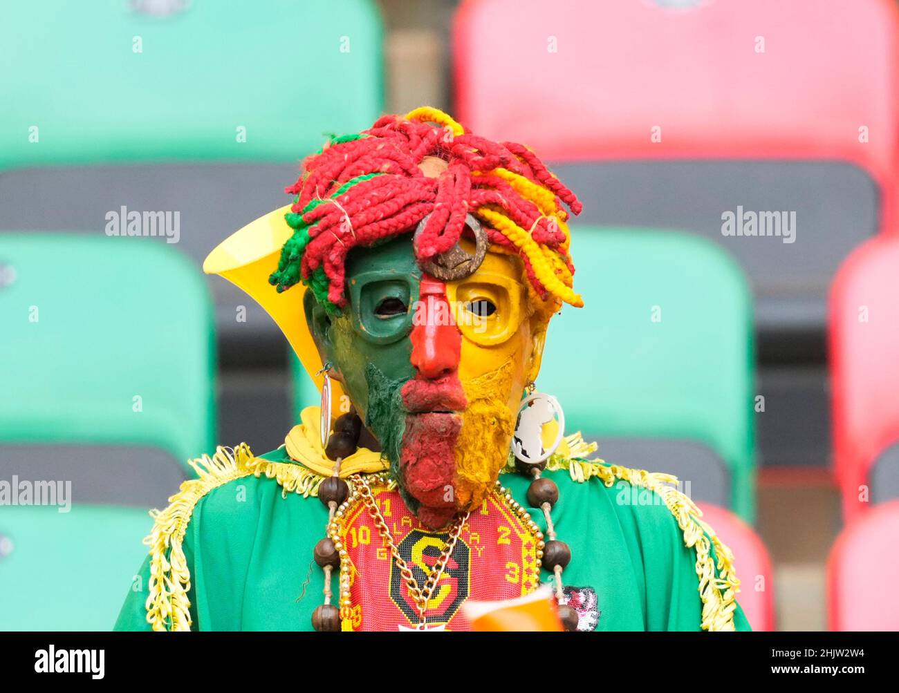 Yaoundé, Cameroun, 13 janvier 2022: Fans au Cameroun contre l'Ethiopie- coupe d'Afrique des Nations au stade Olembe.Prix Kim/CSM. Banque D'Images