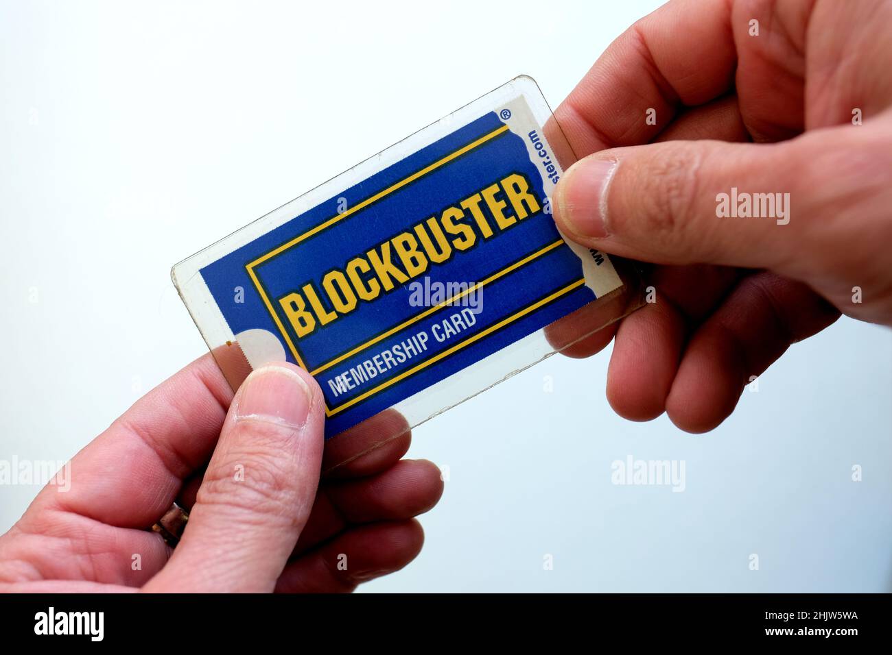 Vers 2003 carte de membre pour Blockbuster Video, utilisée pour la location de vidéos à domicile (VHS, Betamax, laserdisc, DVD, Blu-ray);location de vidéos. Banque D'Images