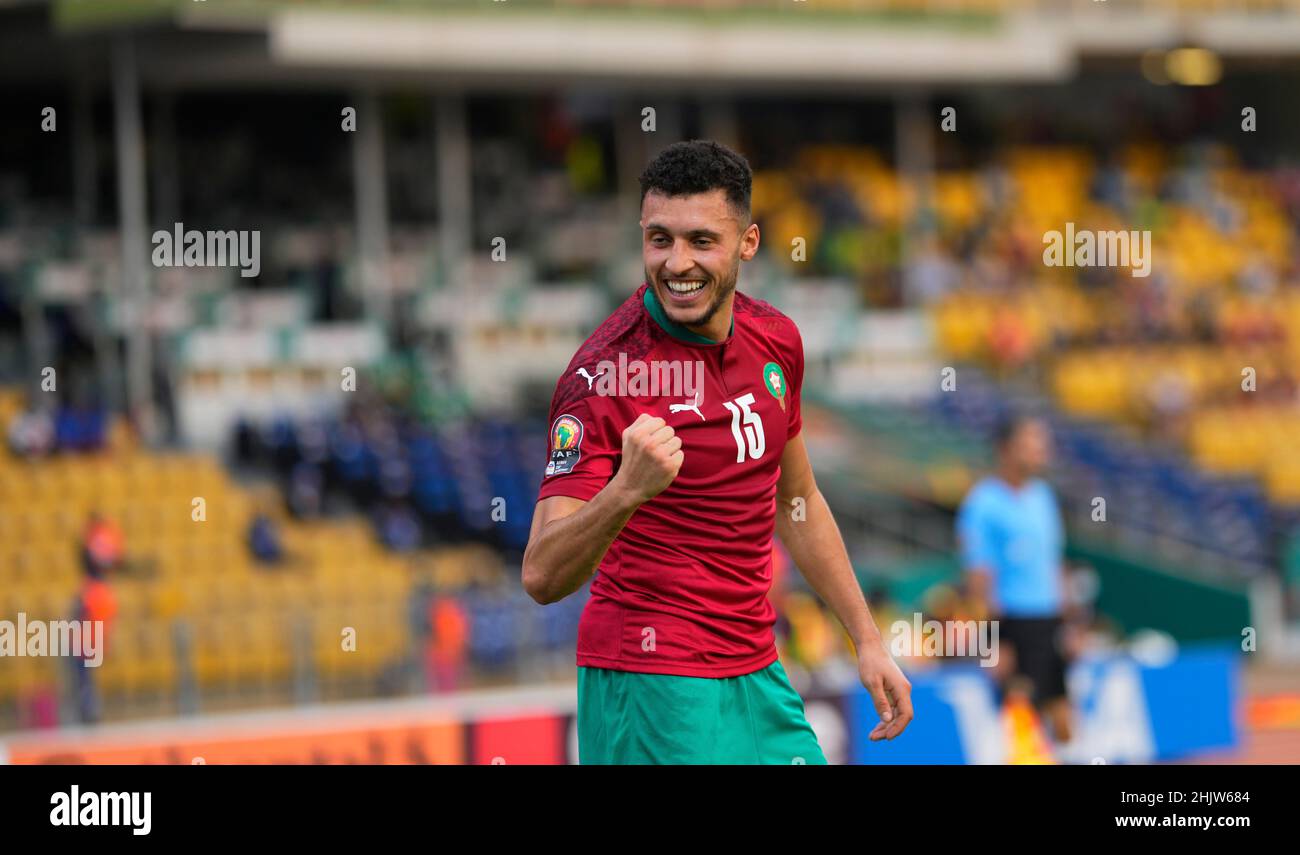 Yaoundé, Cameroun, 14 janvier 2022: Selim Amallah, du Maroc, célèbre son  premier but au cours de la coupe des nations du Maroc contre les Comores,  au stade Ahmadou Ahidjo.Prix Kim/CSM Photo Stock -