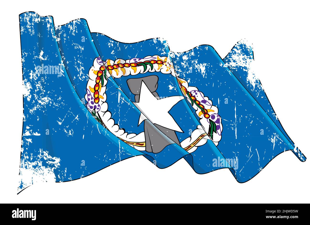 Vecteur Grunge texturé illustration d'un drapeau de l'agité des îles Mariannes du Nord.Tous les éléments sont soigneusement définis sur des couches et des groupes bien définis. Illustration de Vecteur