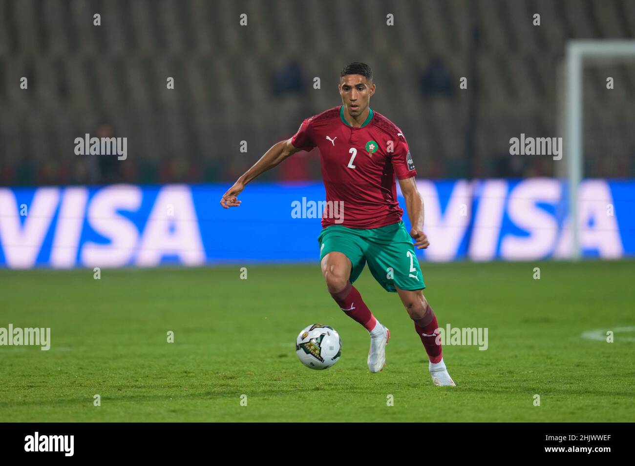 Yaoundé, Cameroun, 18 janvier 2022 : Achraf Hakimi du Maroc au Maroc contre Gabon - coupe des nations d'Afrique au stade Ahmadou Ahidjo.Prix Kim/CSM. Banque D'Images