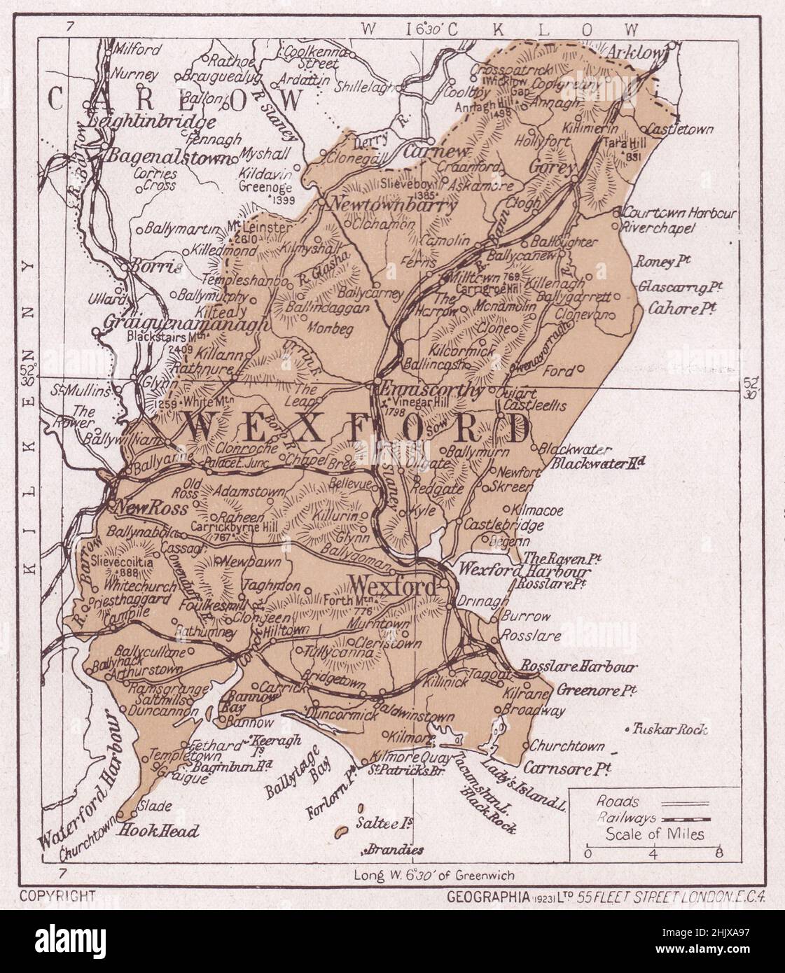 Carte de Comté Wexford (1923) Banque D'Images