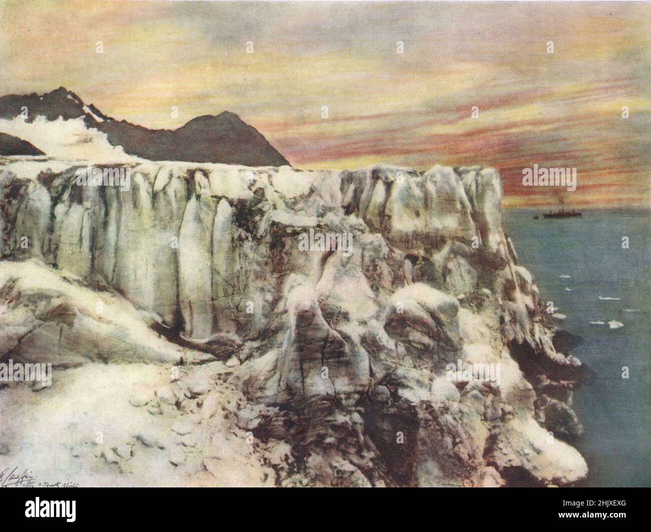Spitzbergen : vue sur la côte rocheuse. Norvège (1925) Banque D'Images