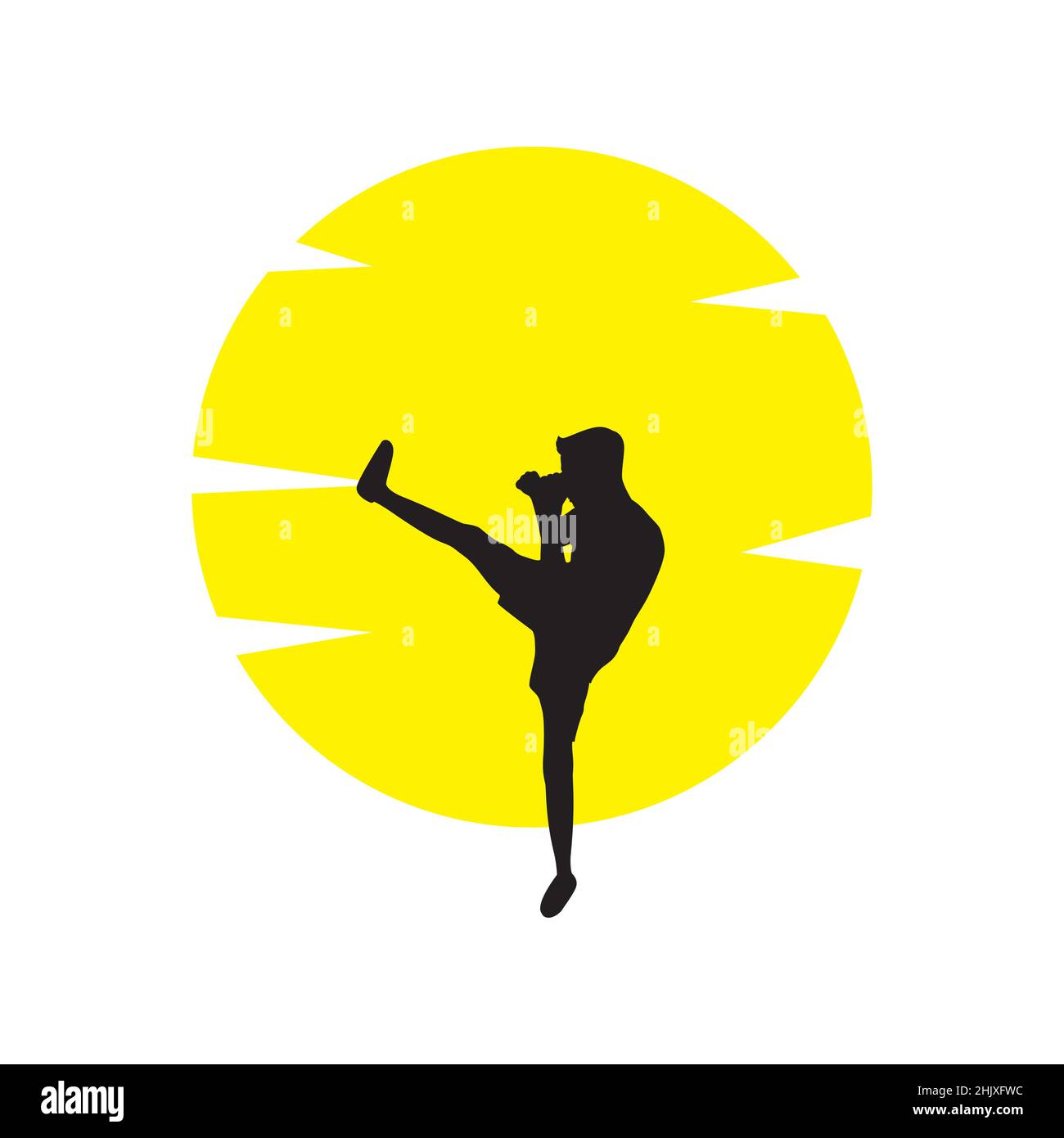 silhouette jeune homme entraînement kick boxing logo design, vecteur graphique symbole icône illustration idée créative Illustration de Vecteur