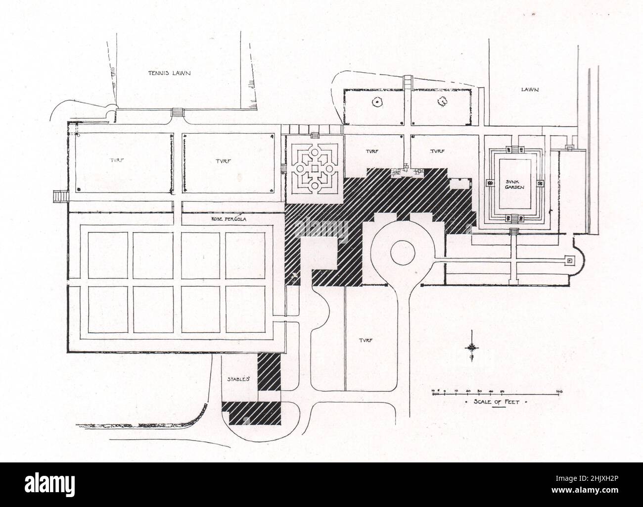Tuesley court, près de Godalming, Surrey : Plan de disposition générale. E. Guy Dawber, architecte (1908) Banque D'Images