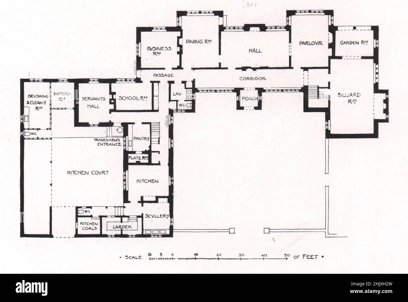 Tuesley court, près de Godalming, Surrey : plan du rez-de-chaussée. E. Guy Dawber, architecte (1908) Banque D'Images