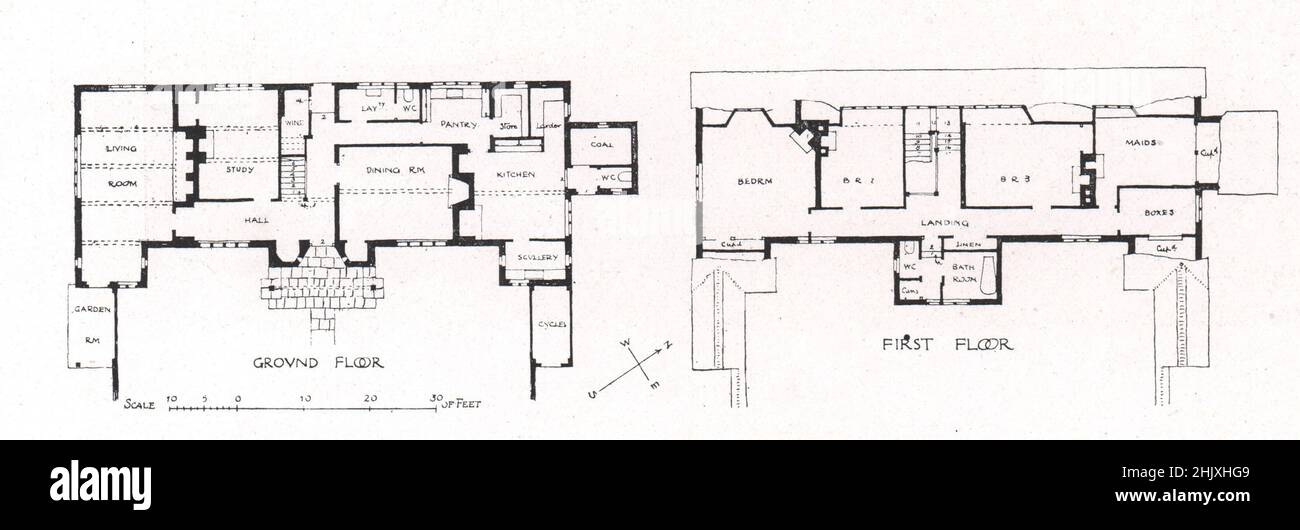 Le Cottage de chaume, Byfleet - Plan de sol, Plan de premier étage. Surrey. G. Blair Imrie, architecte (1908) Banque D'Images