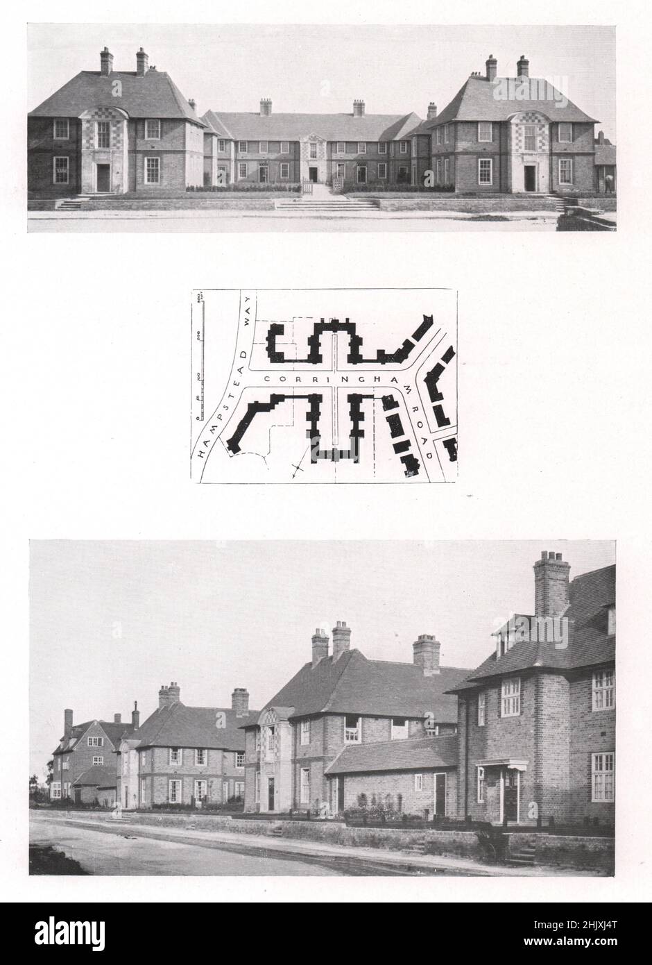 Maisons dans la route de Corringham, quartier de Hampstead Garden. Londres. Barry Parker et Raymond Unwin, Architectes (1908) Banque D'Images