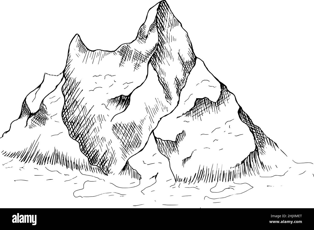 Pics, rochers et collines dans la neige.Station de ski. Illustration de Vecteur