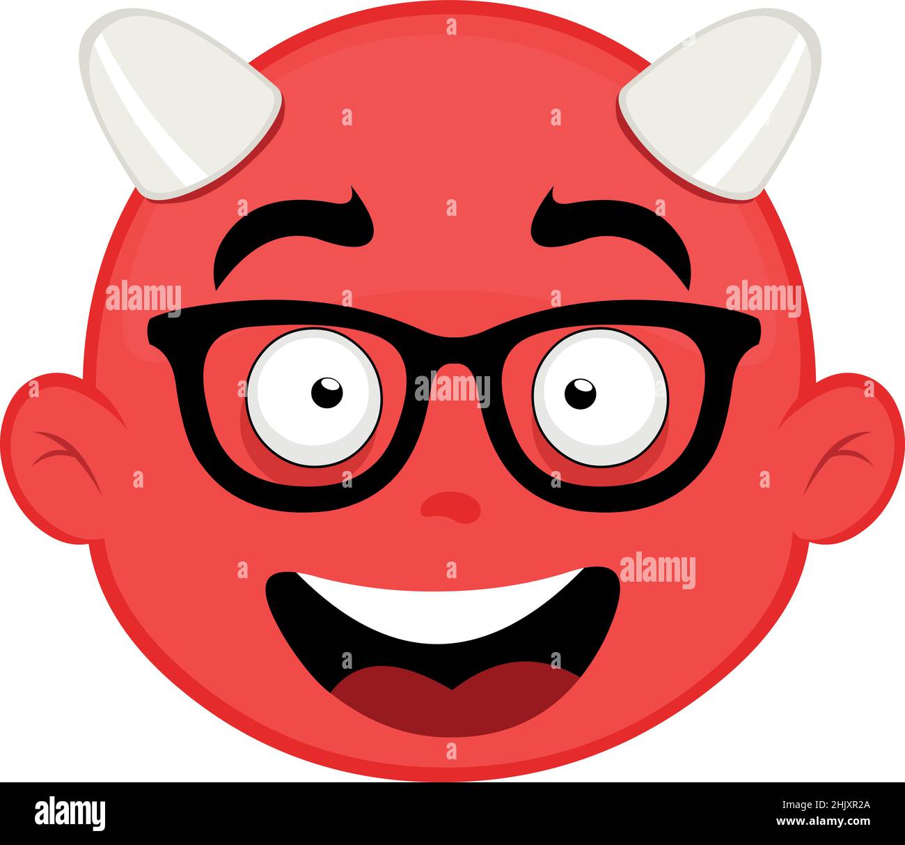 Illustration vectorielle du visage d'un diable de dessin animé avec une expression heureuse et des lunettes de nerdy Illustration de Vecteur