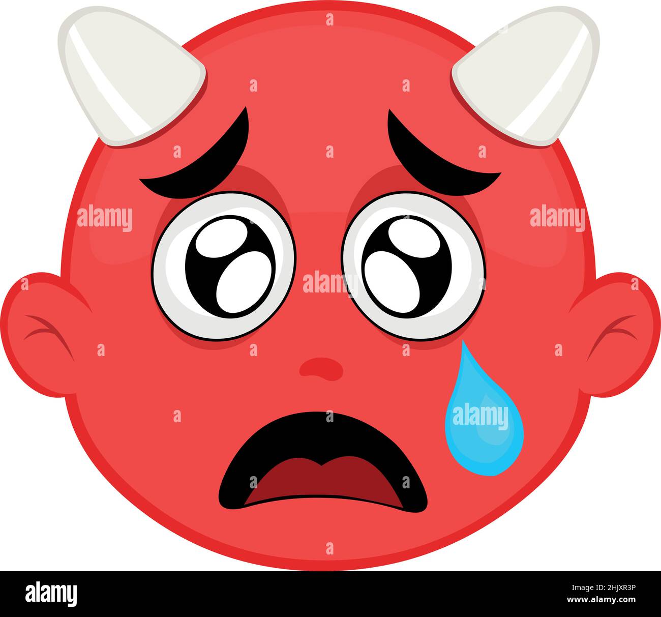 Illustration vectorielle du visage d'un diable de bande dessinée avec une expression triste et des larmes tombant de son œil Illustration de Vecteur