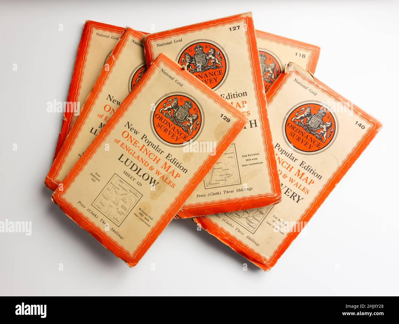 Antique Ordnance Survey 1946 1947 cartes d'un pouce de l'Angleterre et du pays de Galles.Ludlow, Aberystwyth, Banque D'Images
