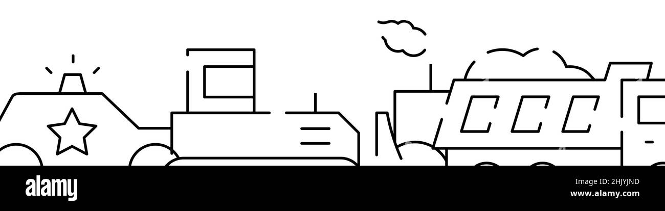 Arrière-plan de modèle de bannière horizontale ou de bordure inférieure spécial en rapport avec le transport.Illustration vectorielle à ligne plate isolée sur blanc. Illustration de Vecteur