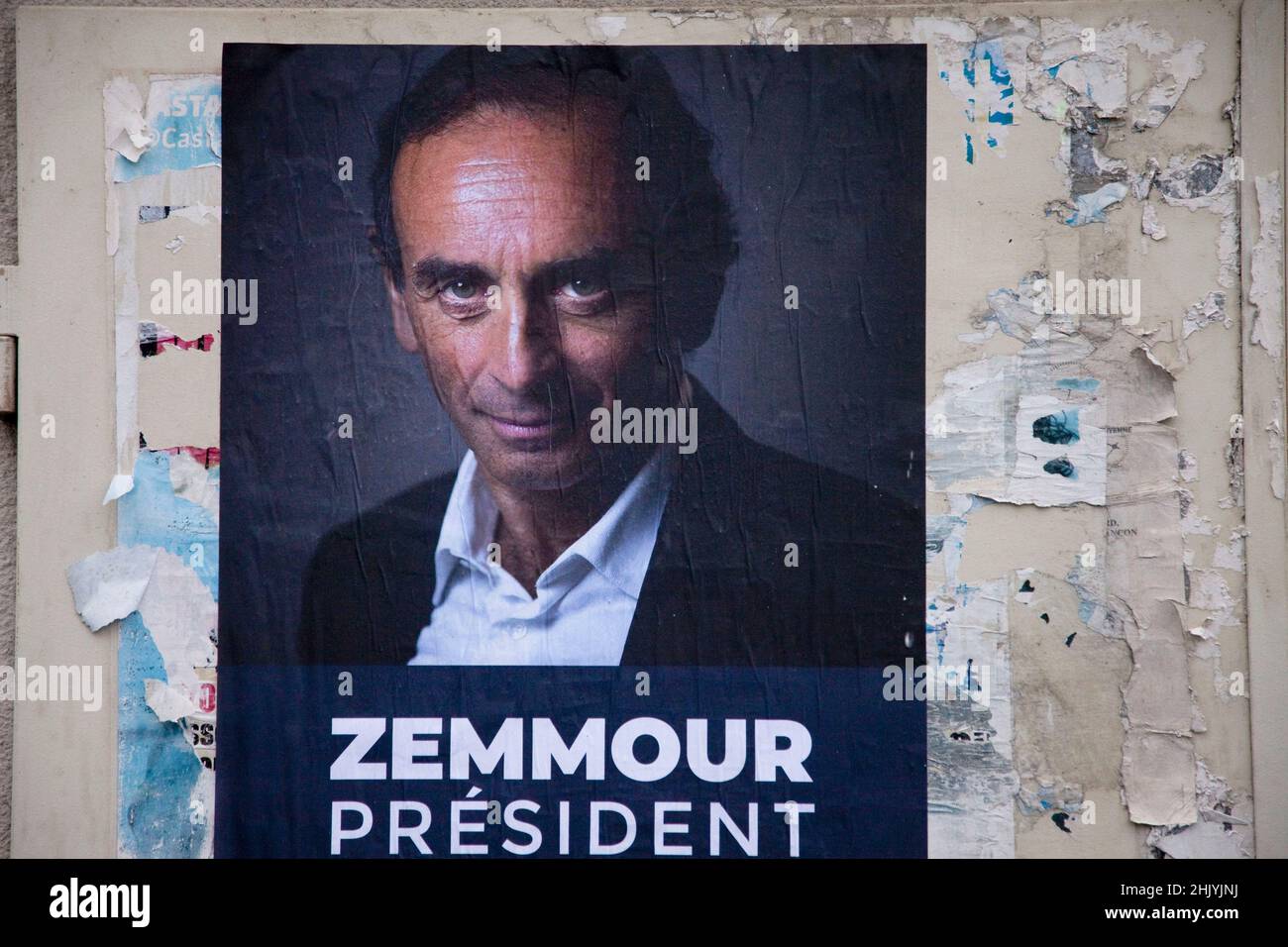 Affiche électorale d'Eric Zemmour, parti d'extrême-droite français « Reconquete! »Leader, expert des médias et candidat à l'élection présidentielle française de 2022 Eri Banque D'Images