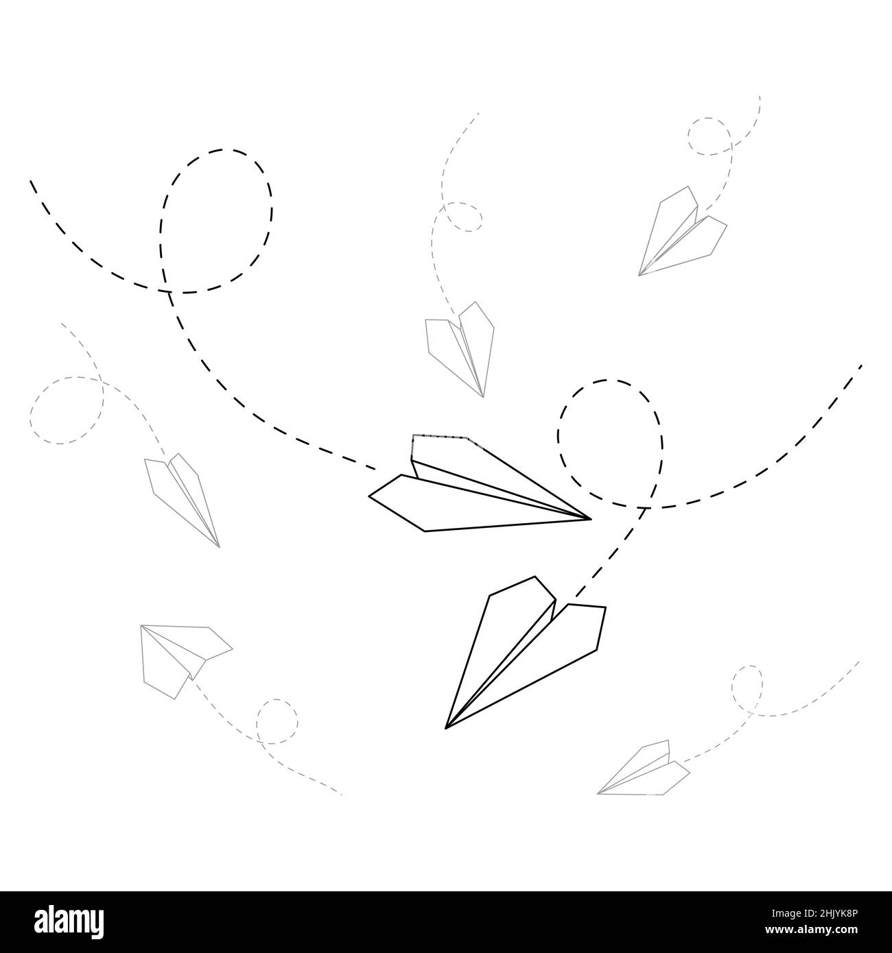 Ensemble d'illustrations vectorielles des icônes de plan de papier.Contour avion papier simple isolé sur fond blanc.Symbole de voyage et d'itinéraire. Illustration de Vecteur