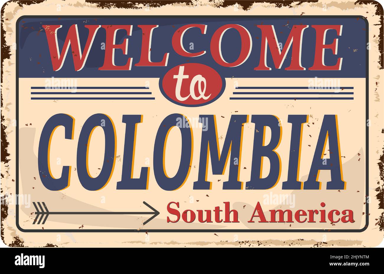 Bienvenue en Colombie, vecteur de signalisation routière vintage Illustration de Vecteur