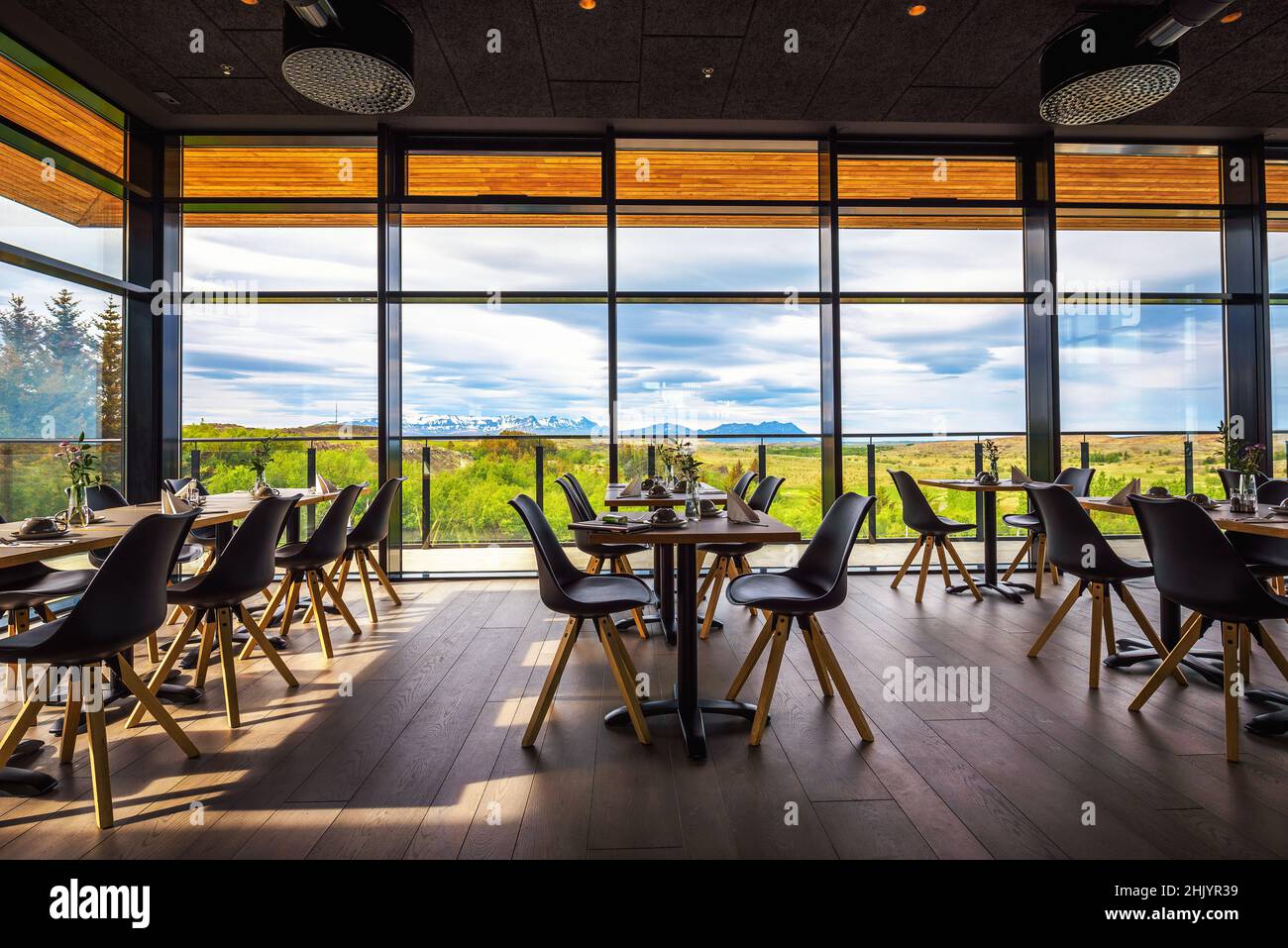 Intérieur de restaurant de l'hôtel Varmaland à l'ouest de l'Islande Banque D'Images