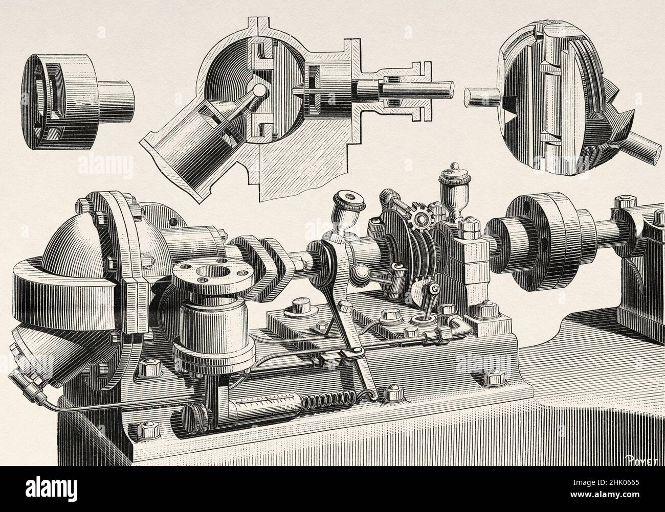 La tour moteur sphérique, moteur à vapeur rotatif de Beauchamp Tower.Ancienne illustration gravée du 19th siècle de la nature 1884 Banque D'Images