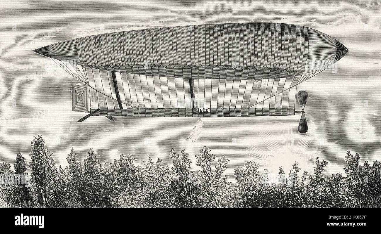 Le ballon de l'aérostat par Renard et Krebs, France.Europe.Ancienne illustration gravée du 19th siècle de la nature 1884 Banque D'Images